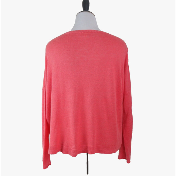 Eileen Fisher Size M Organic Linen Bateau Neck Boxy Pullover Coral - Picture 4 of 9